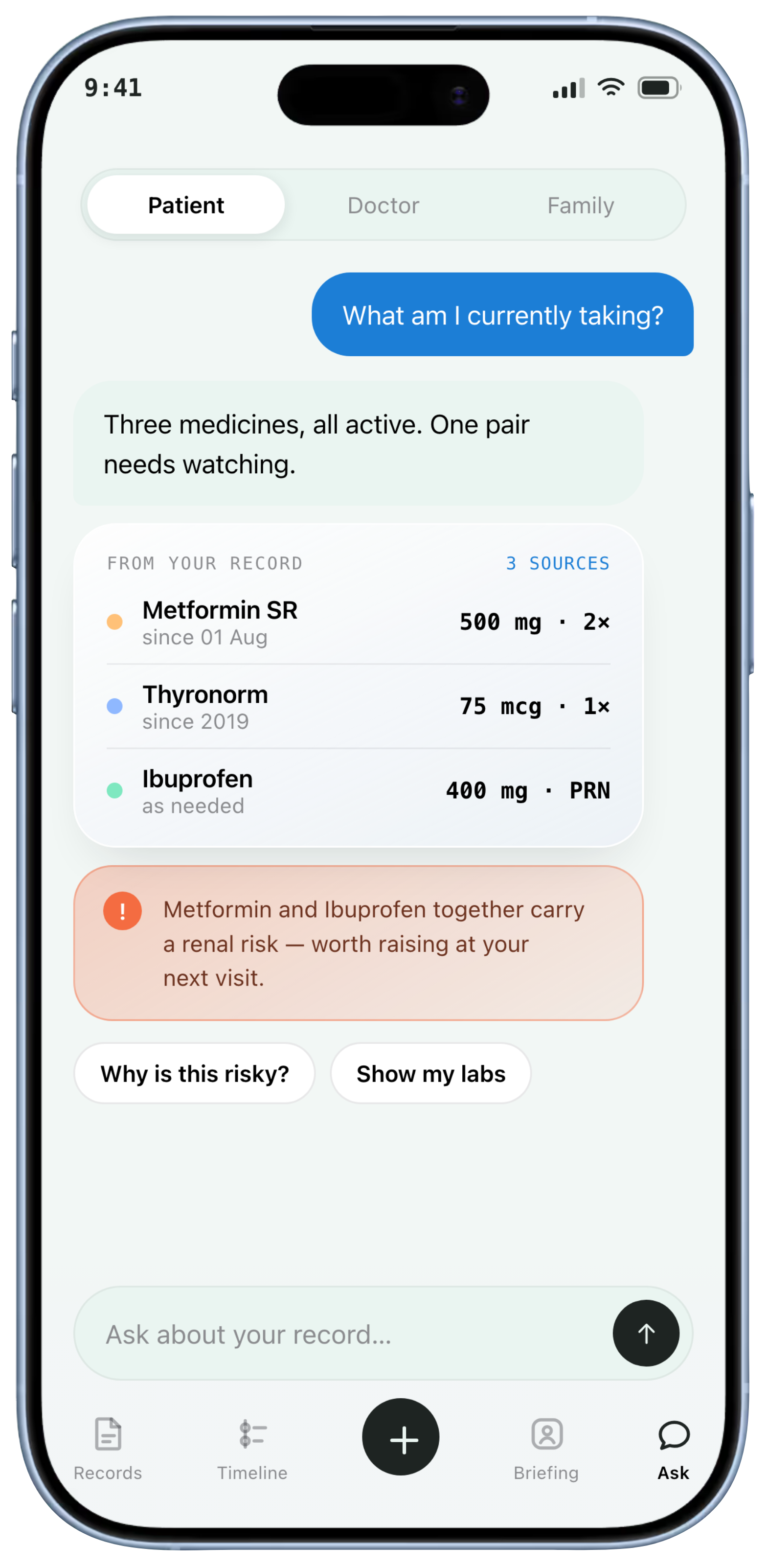 Informd answering a question using the patient's own records