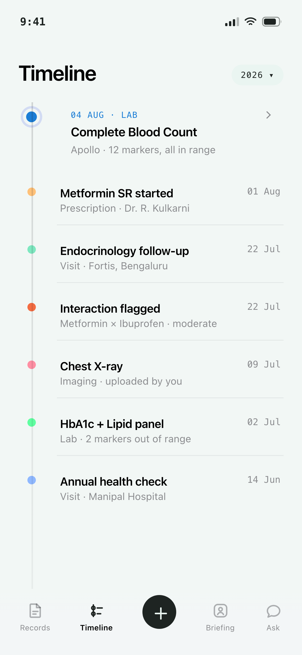 Informd timeline view of a patient's health history