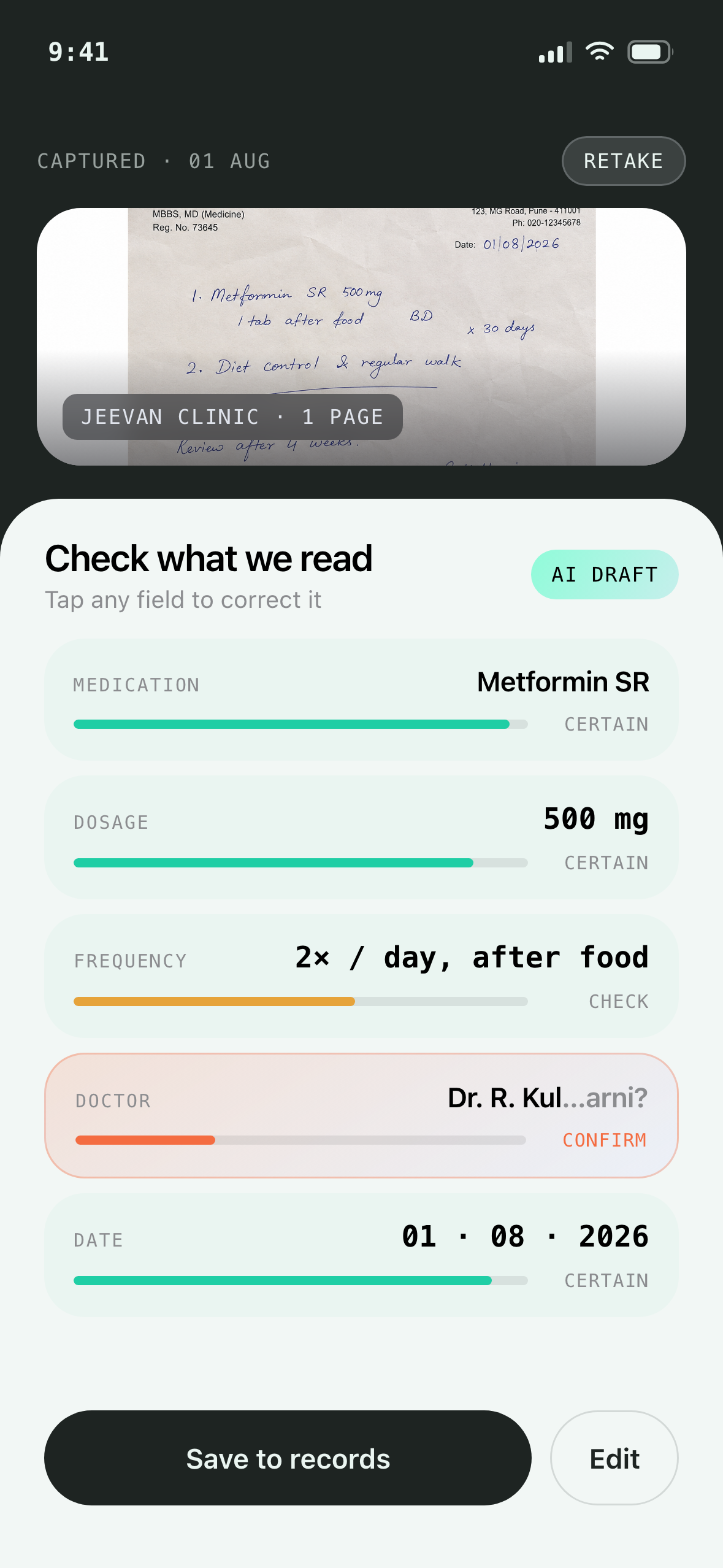 Informd reading a scanned prescription into structured fields
